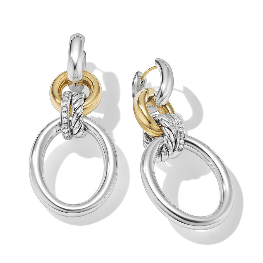 DY Mercer Circular Drop Earrings in Sterling Silver with 18K Yellow Gold and Pave Diamonds