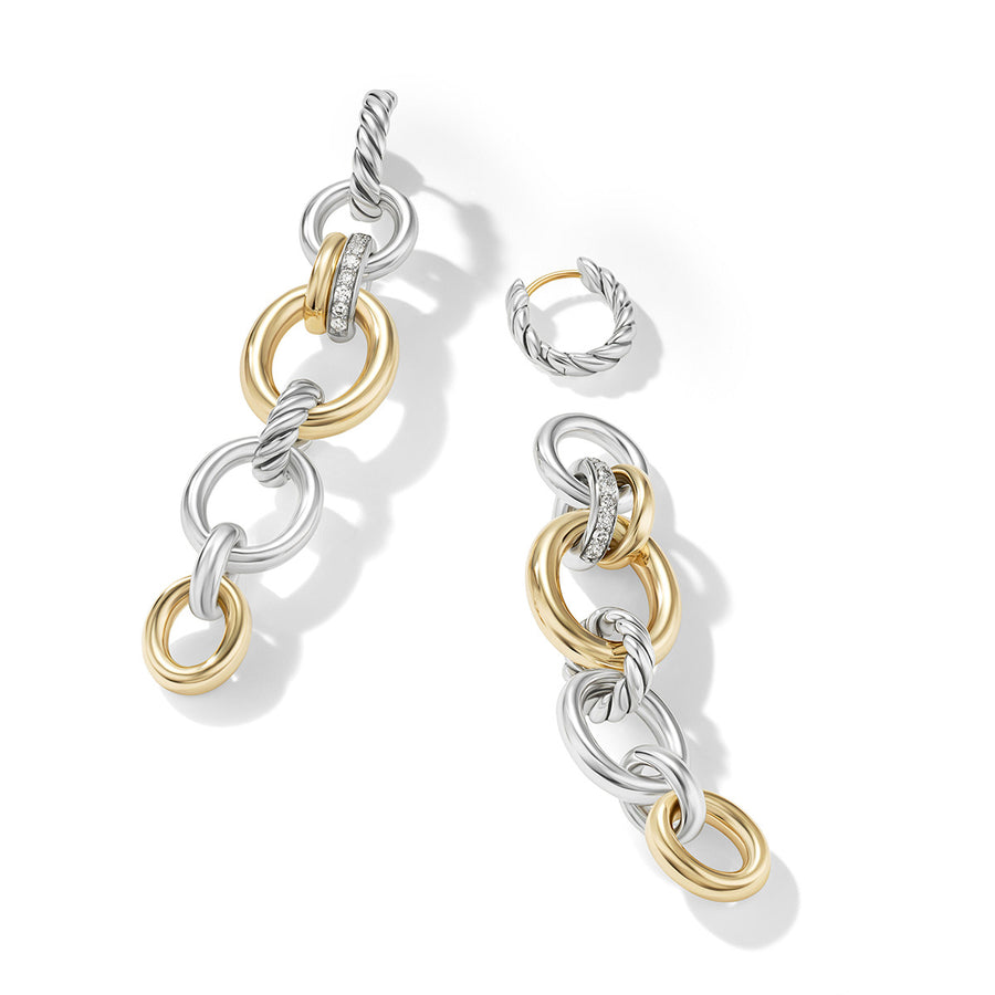 DY Mercer Linked Drop Earrings in Sterling Silver with 18K Yellow Gold and Pave Diamonds