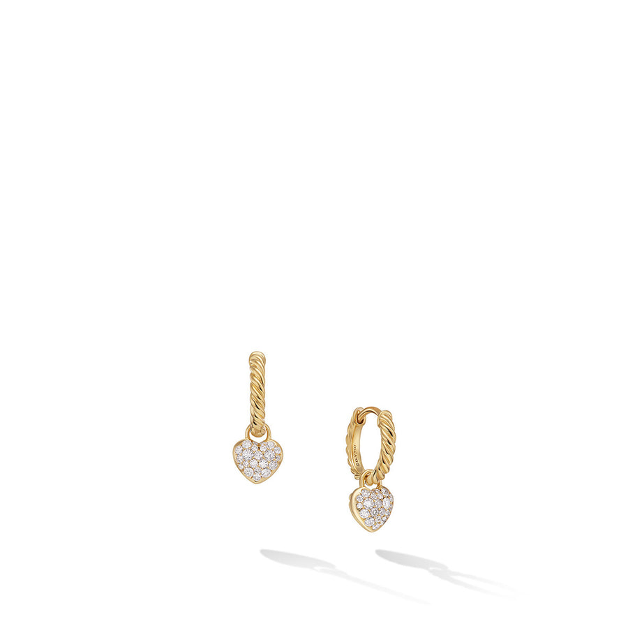Petite Pave Heart Drop Earrings in 18K Yellow Gold with Diamonds