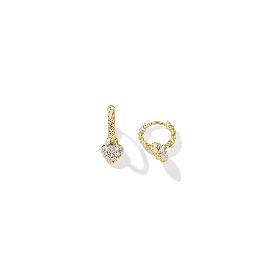 Petite Pave Heart Drop Earrings in 18K Yellow Gold with Diamonds