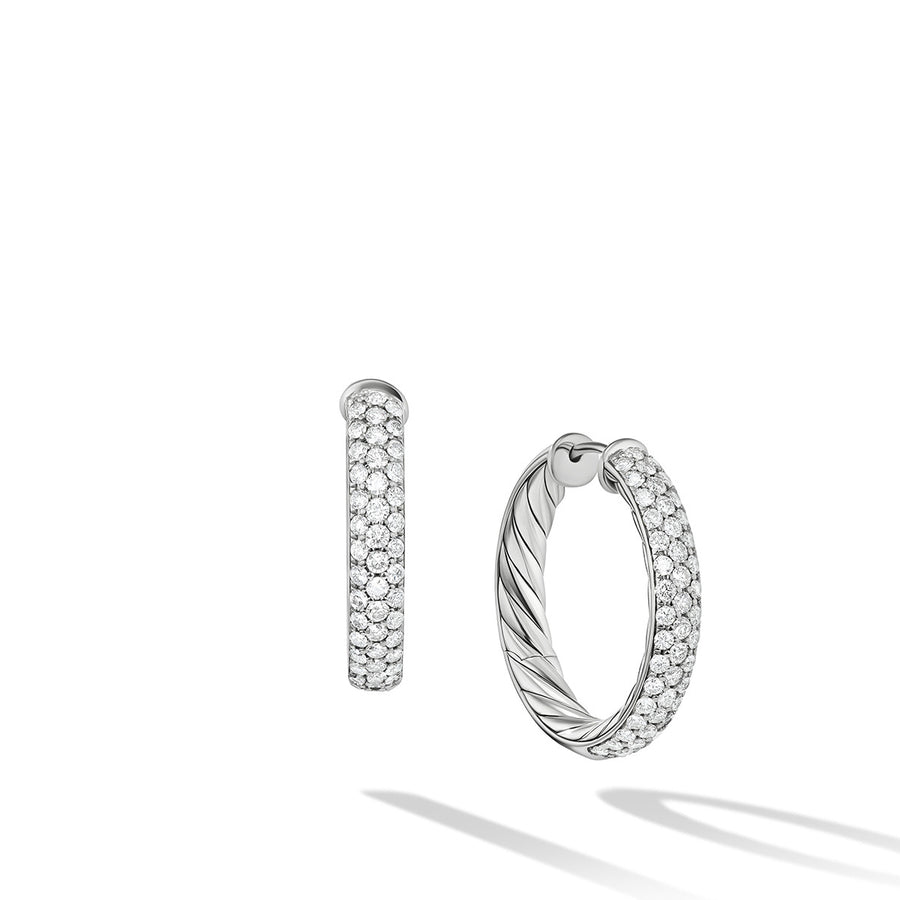 DY Mercer Hoop Earrings in Sterling Silver with Pave Diamonds