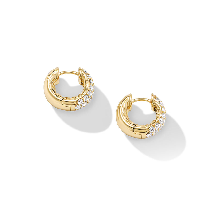 Sculpted Cable Micro Pave Hoop Earrings in 18K Yellow Gold