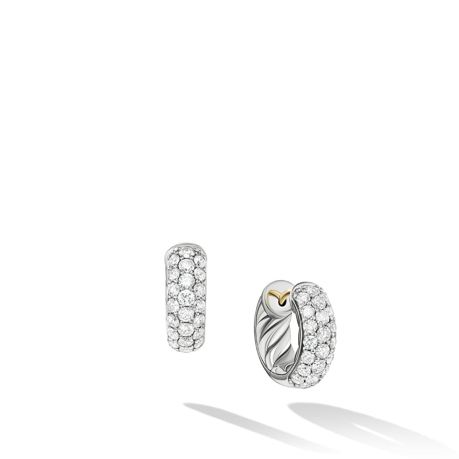 Sculpted Cable Micro Pave Hoop Earrings in Sterling Silver