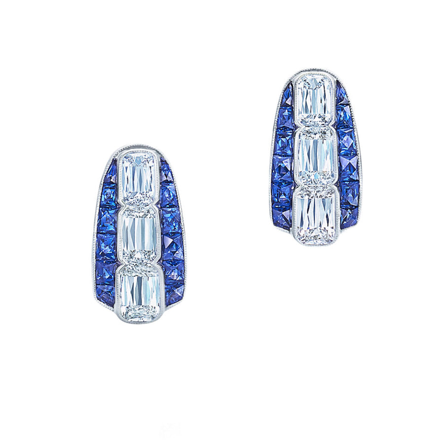 Ashoka Huggie Earrings with Diamonds and Sapphires