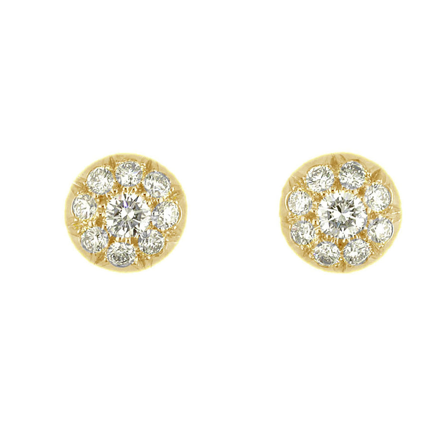 18K Yellow Gold Diamond Halo Stud Earrings