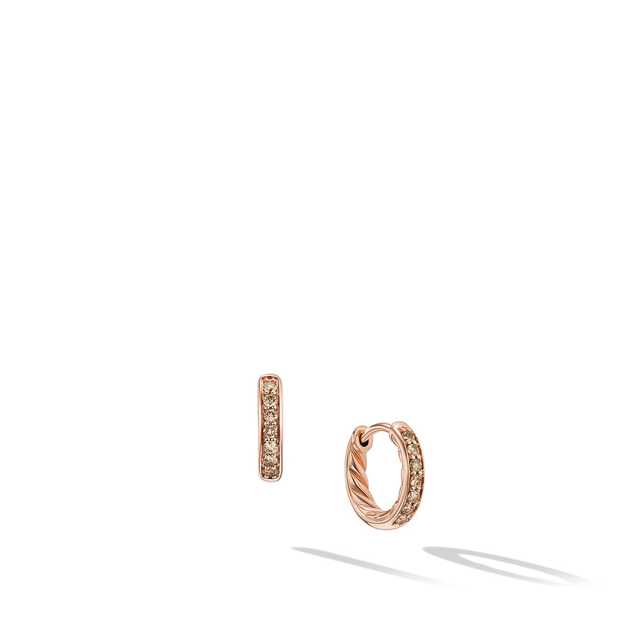 Petite Pave Huggie Hoop Earrings in 18K Rose Gold with Cognac Diamonds