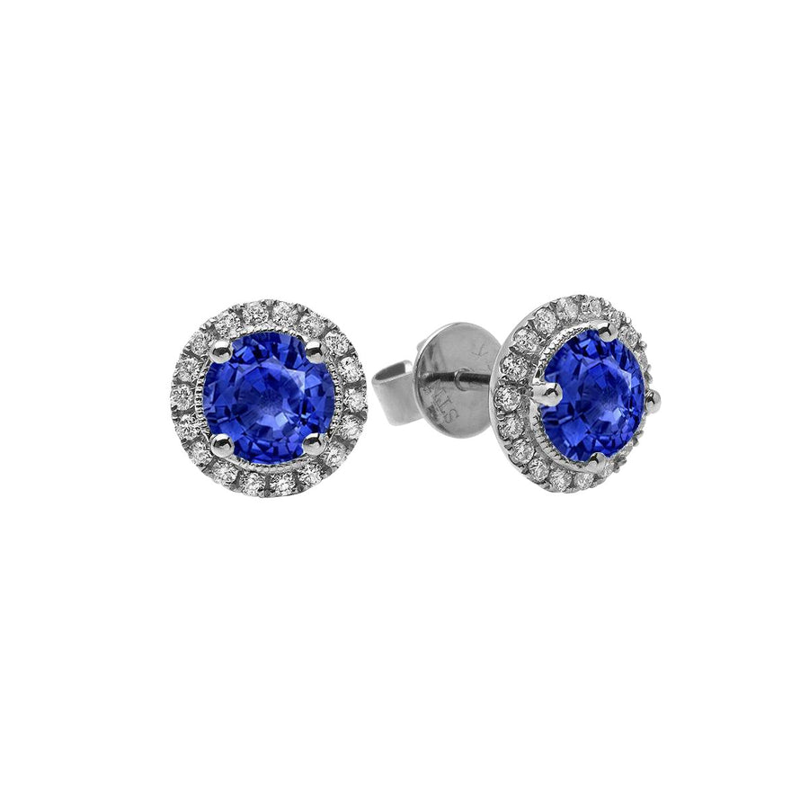 Blue Sapphire 14K White Gold Stud Earrings with Diamonds