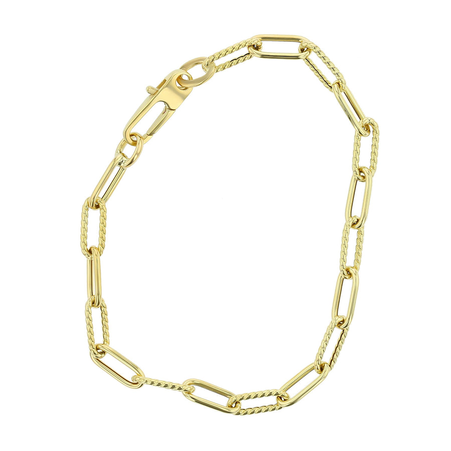 18K Alternating Polished and Fluted Fine Paperclip Link Bracelet