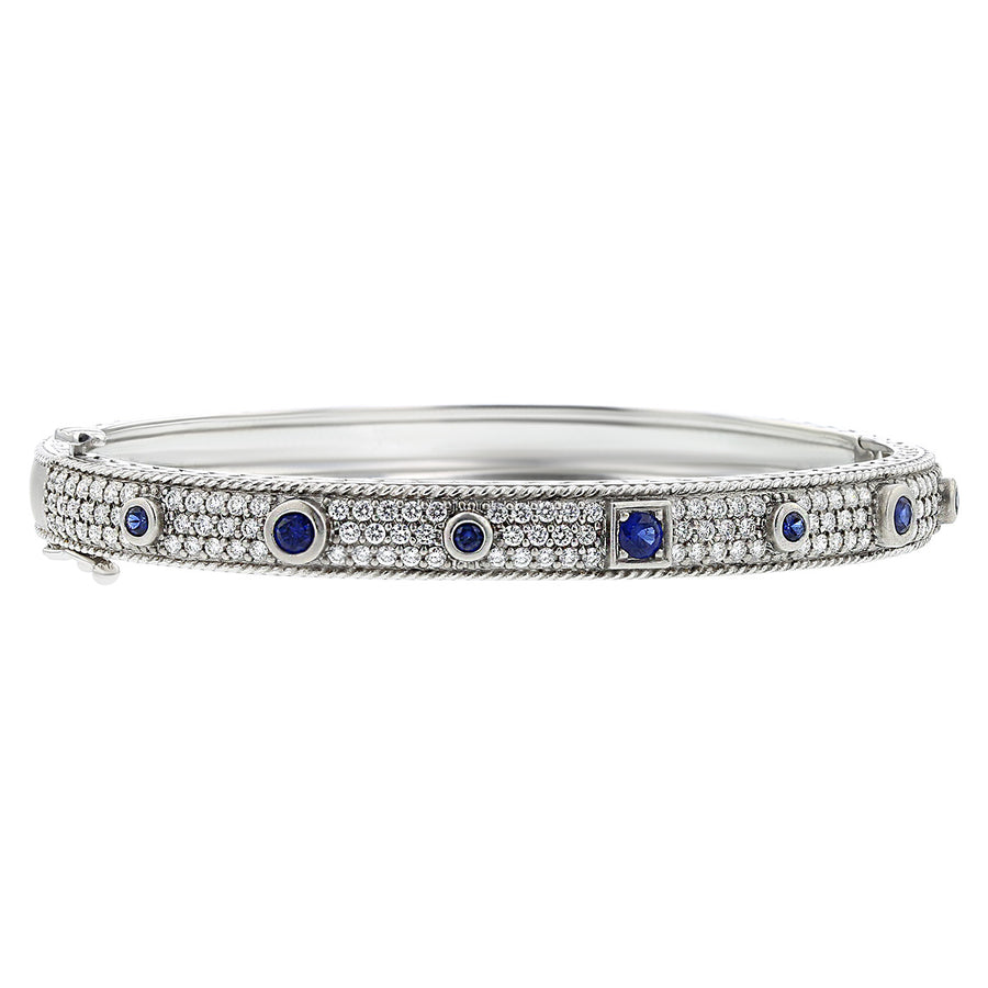 Round and Square Blue Sapphire Amulet Bangle
