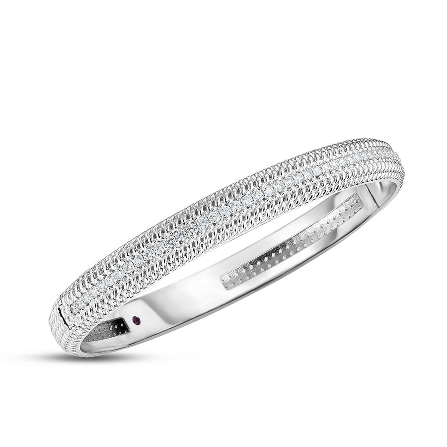 18K Opera Medium Width Hinged Bangle with Diamonds