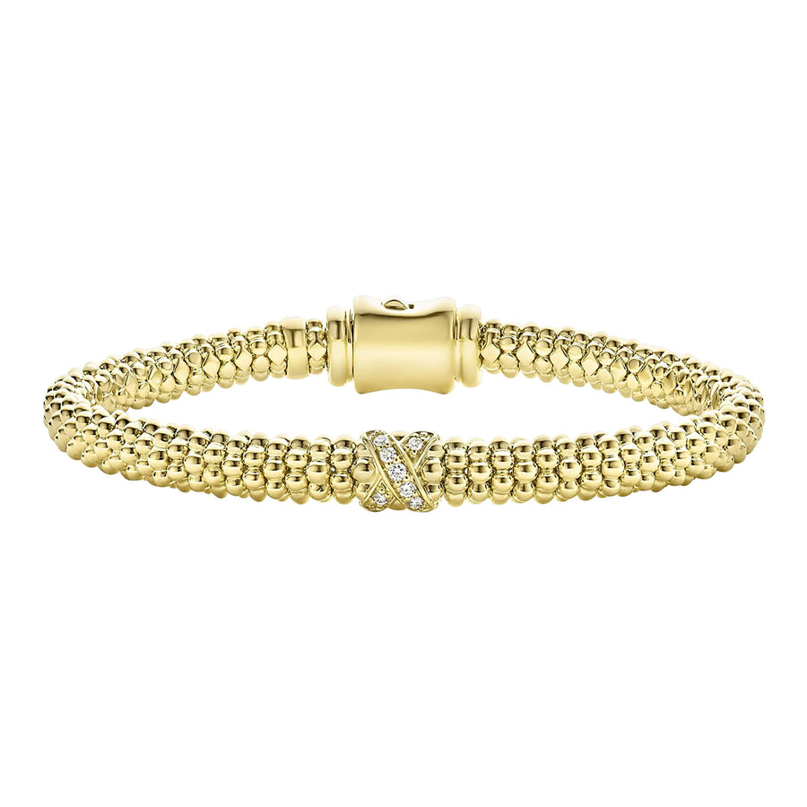 18K Gold X Diamond Caviar Bracelet