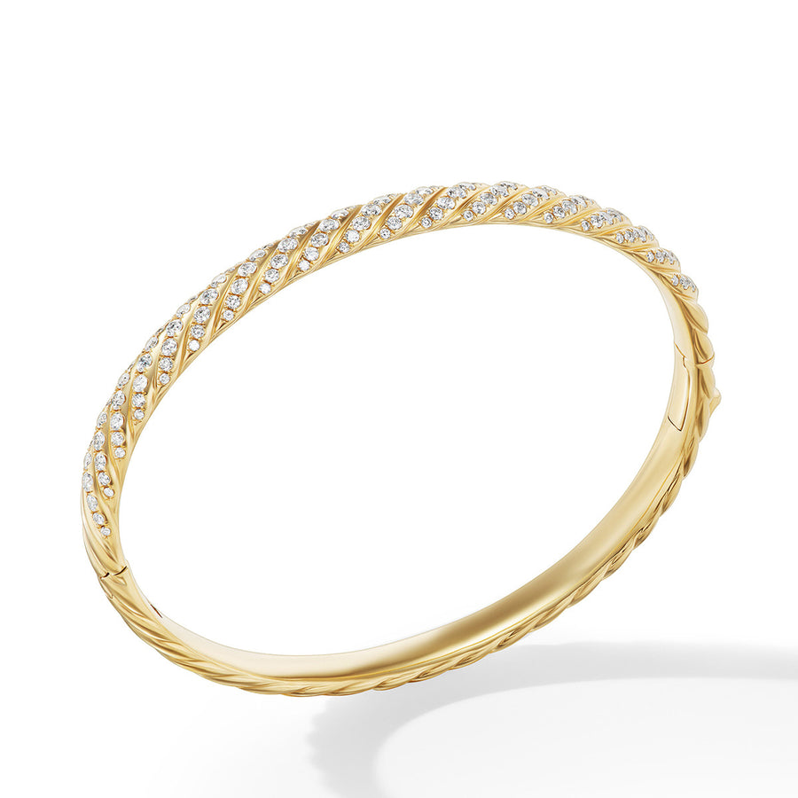 Sculpted Cable Bangle Bracelet in 18K Yellow Gold with Diamonds