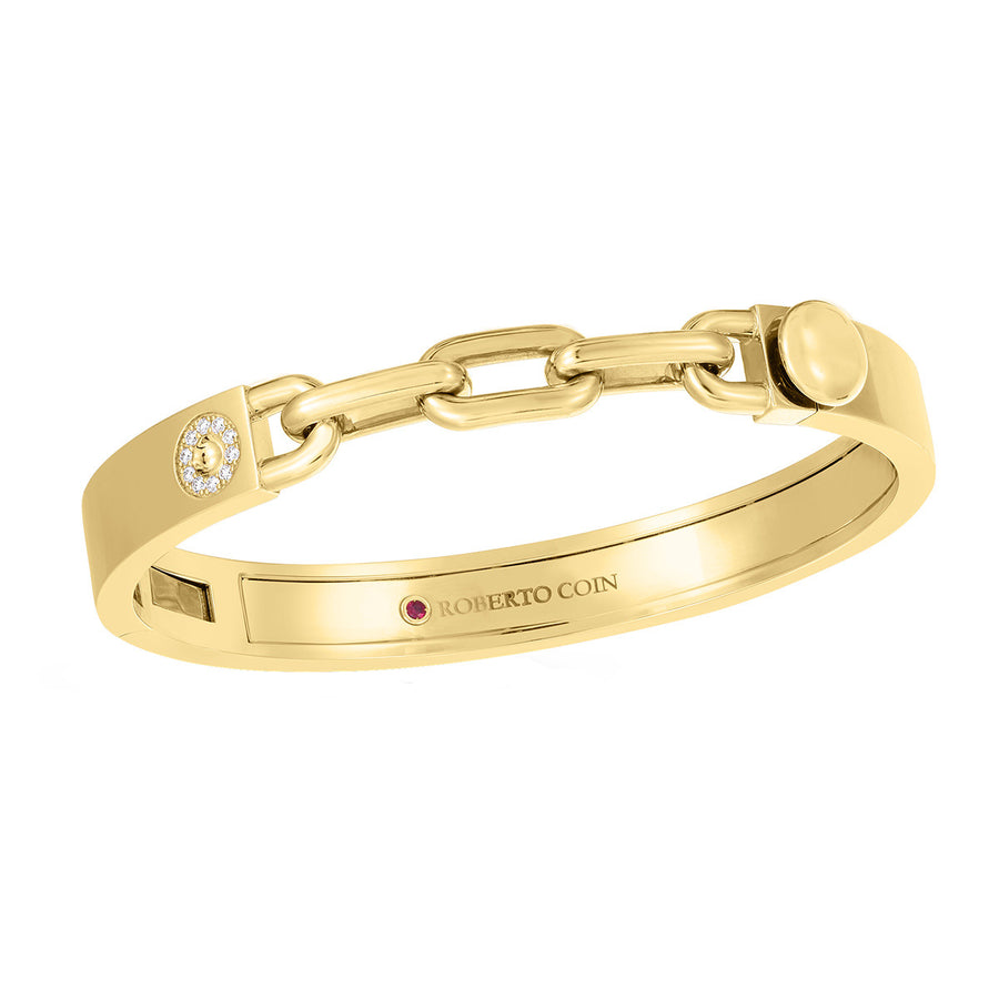18K Yellow Gold Navarra Diamond Acent with 3 Link Chain Bangle