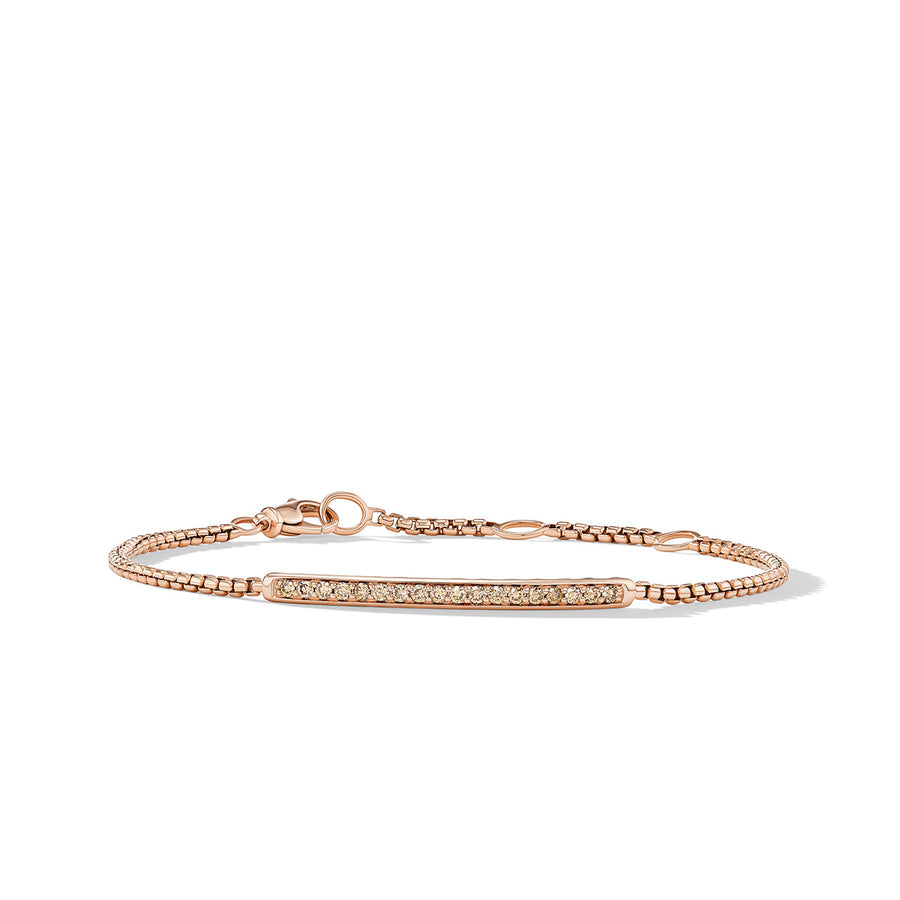 Petite Pave Bar Bracelet in 18K Rose Gold with Cognac Diamonds