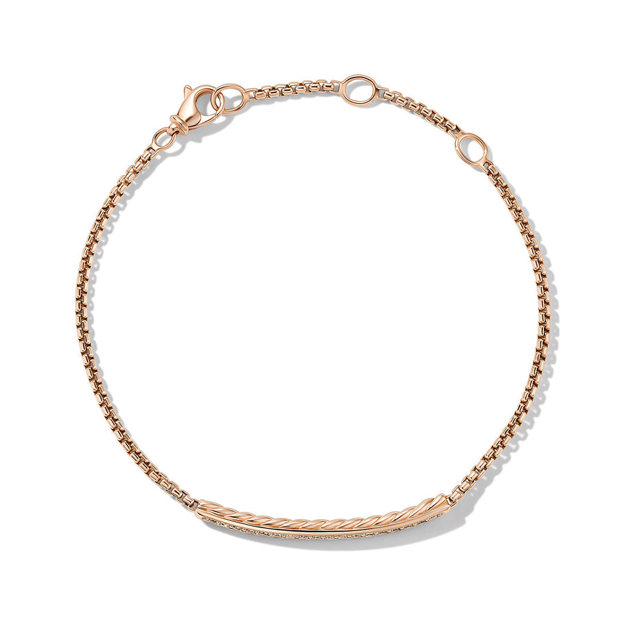 Petite Pave Bar Bracelet in 18K Rose Gold with Cognac Diamonds