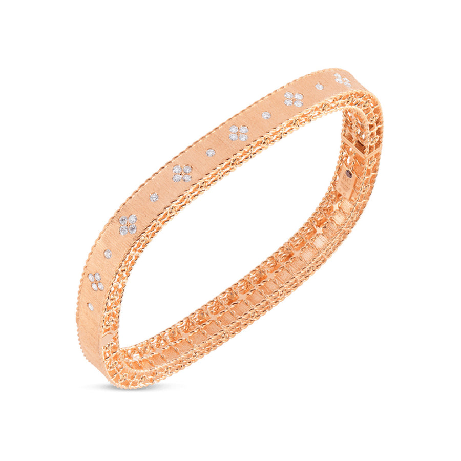 Satin Finish Slim Bangle with Fleur de Lis Diamonds