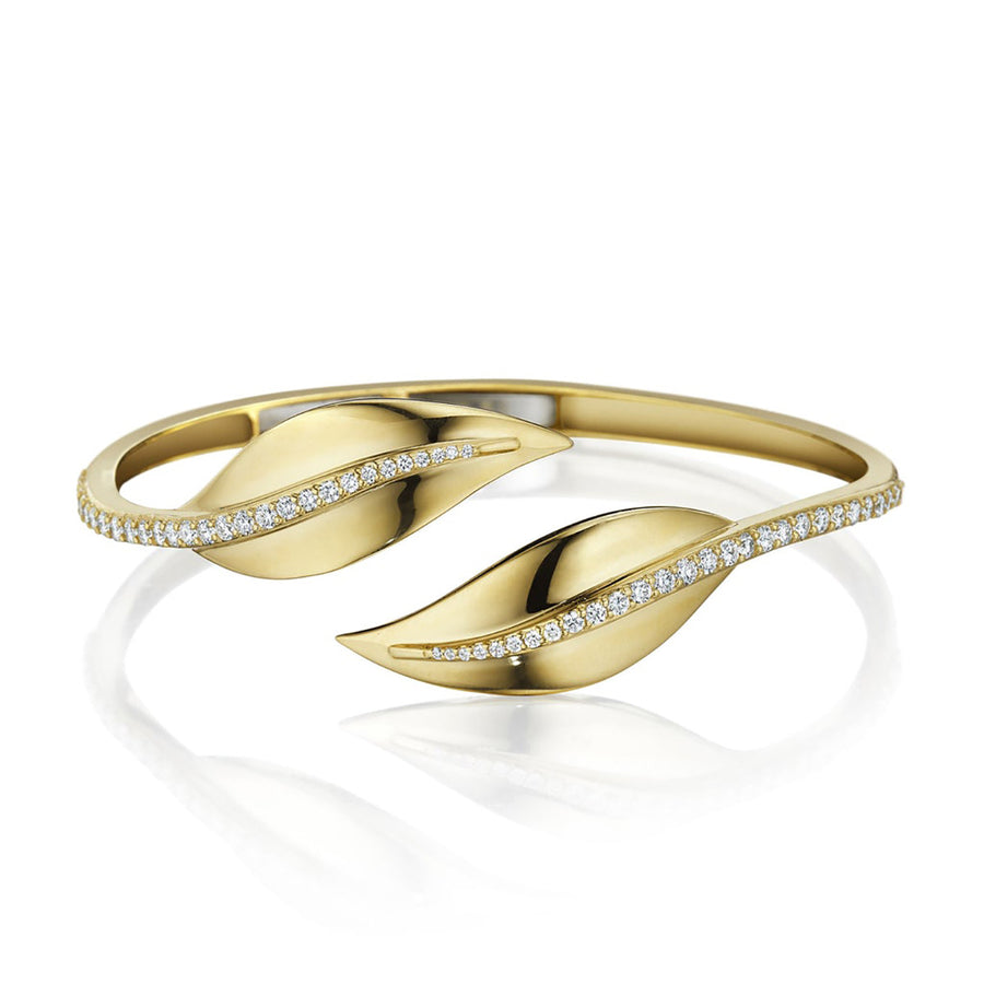 Diamond Center Leaf Bypass Bangle