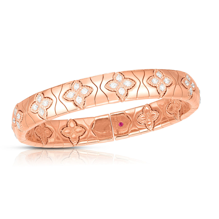 Royal Princess Flower Narrow Bangle with Diamond Flowers