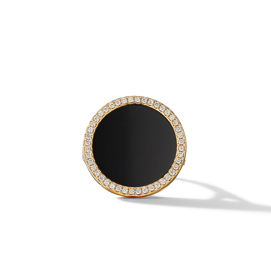 DY Elements Ring in 18K Yellow Gold with Black Onyx and Pave Diamonds