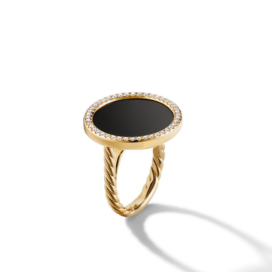 DY Elements Ring in 18K Yellow Gold with Black Onyx and Pave Diamonds