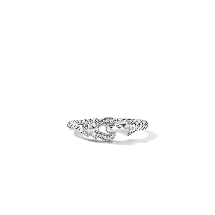 Petite Buckle Ring in 18K White Gold with Diamonds