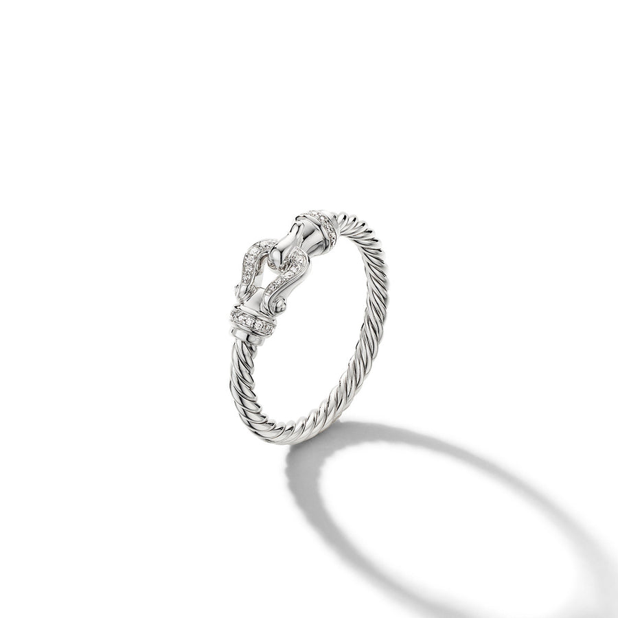Petite Buckle Ring in 18K White Gold with Diamonds