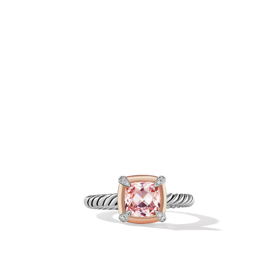 Ring with Morganite, 18K Rose Gold Bezel and Pave Diamonds