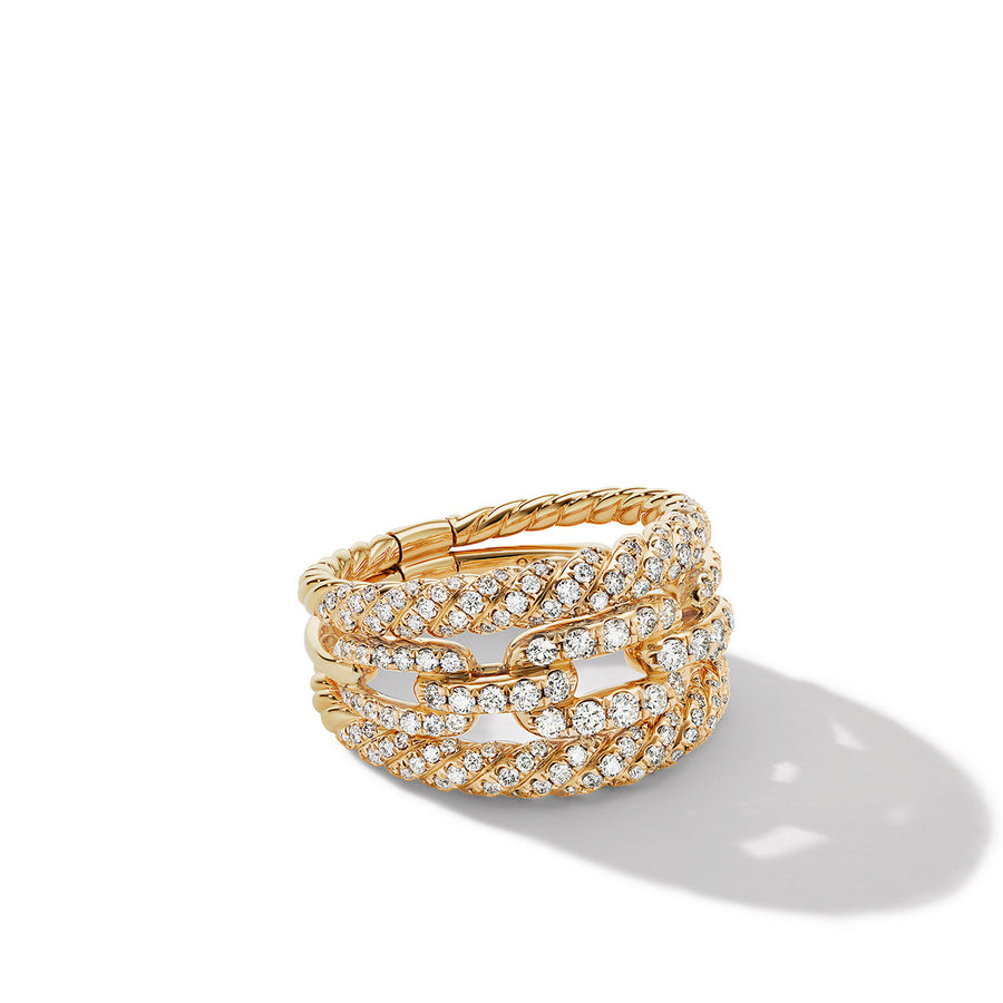 Stax Three-Row Ring in 18K Yellow Gold with Full Pave Diamonds