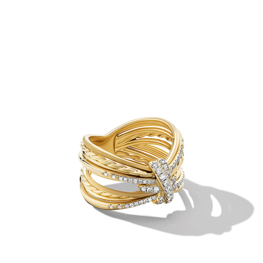 Angelika Four Point Ring in 18K Yellow Gold with Pave Diamonds
