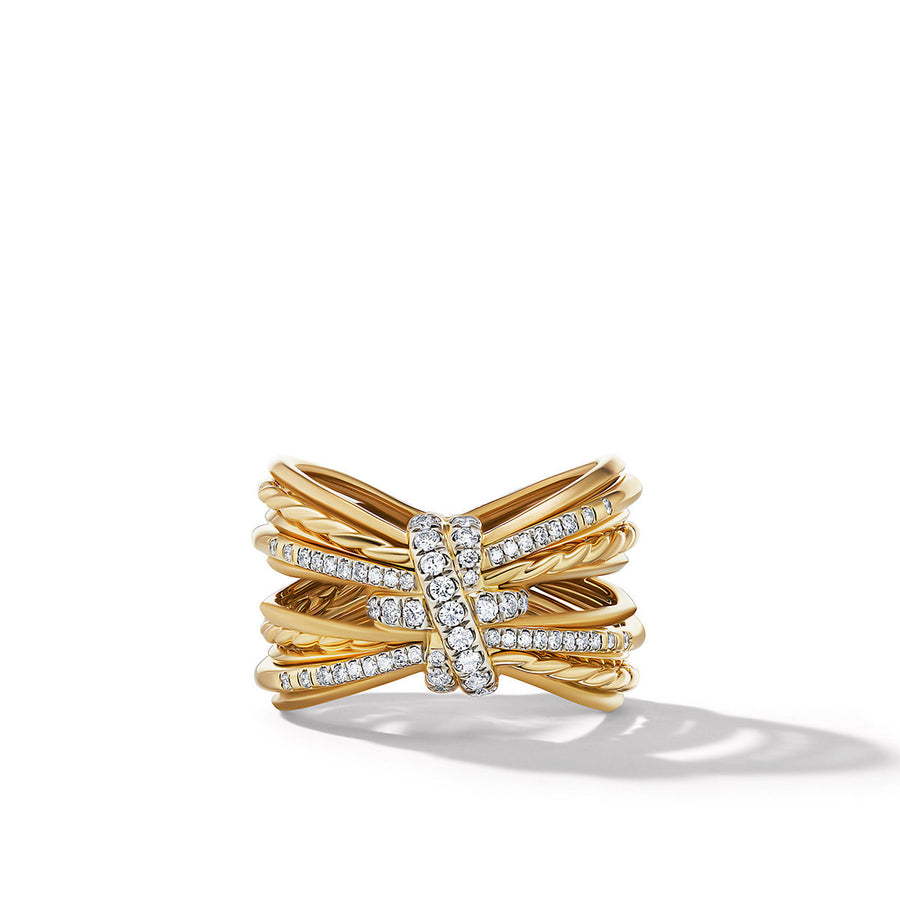 Angelika Four Point Ring in 18K Yellow Gold with Pave Diamonds