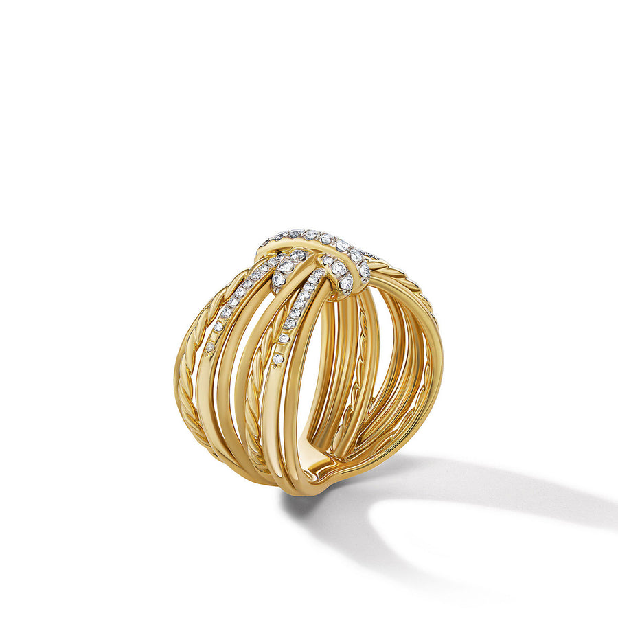 Angelika Four Point Ring in 18K Yellow Gold with Pave Diamonds