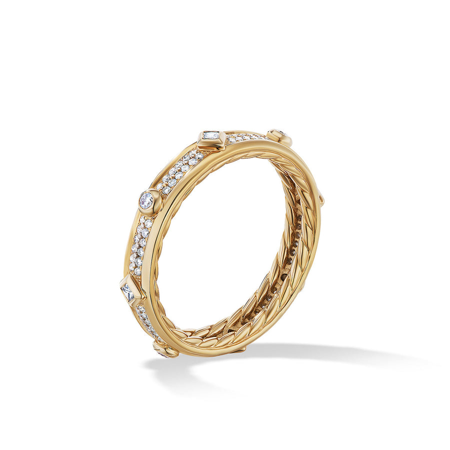Modern Renaissance Ring in 18K Yellow Gold with Full Pave Diamonds
