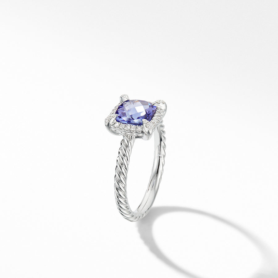 Petite Chatelaine Pave Bezel Ring in 18K White Gold with Tanzanite