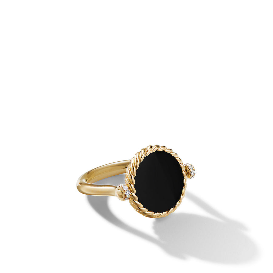 Reversible Swivel Ring in 18K Yellow Gold with Black Onyx and Mother of Pearl and Pave Diamonds