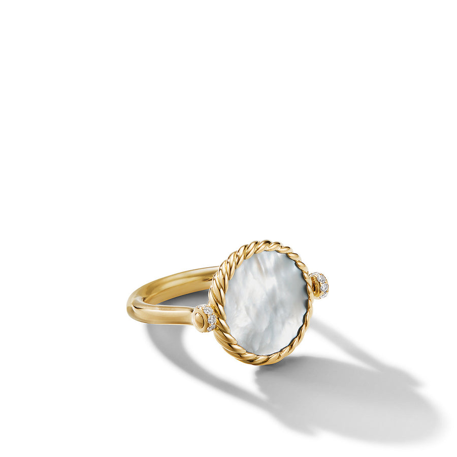 Reversible Swivel Ring in 18K Yellow Gold with Black Onyx and Mother of Pearl and Pave Diamonds