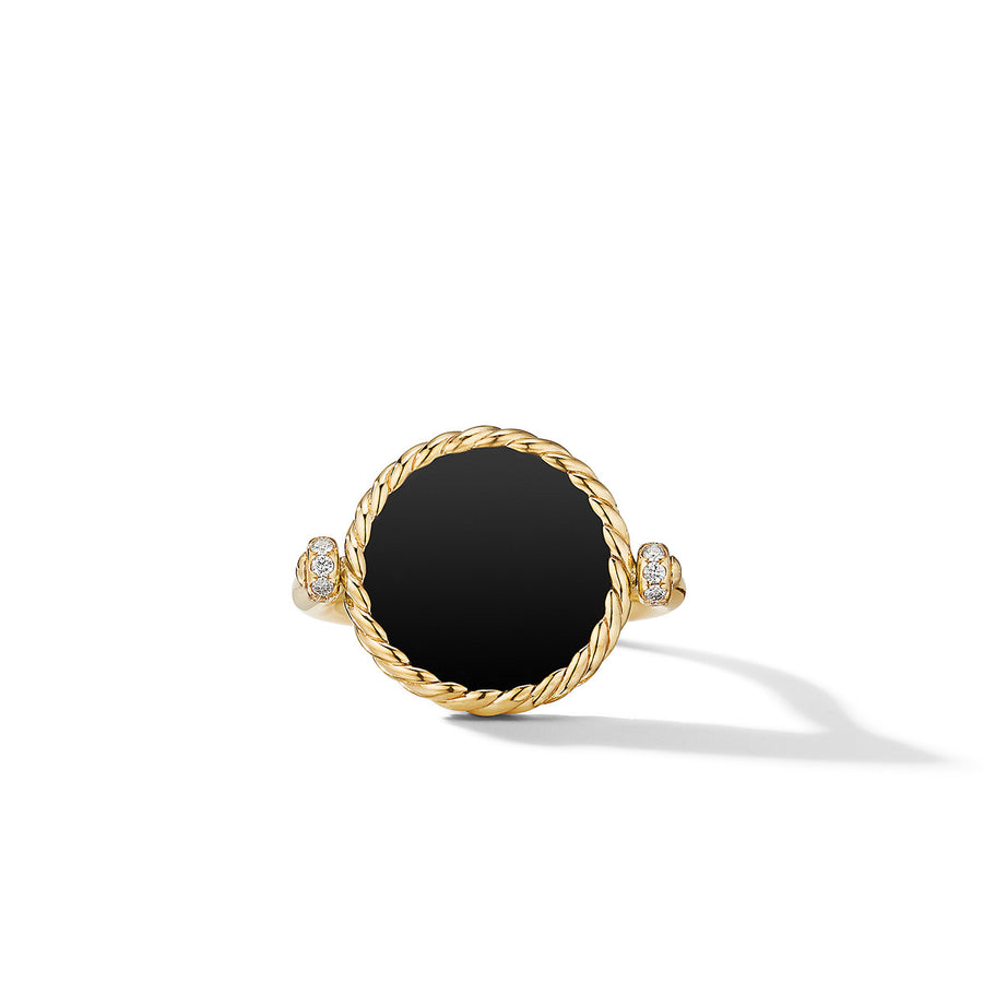 Reversible Swivel Ring in 18K Yellow Gold with Black Onyx and Mother of Pearl and Pave Diamonds