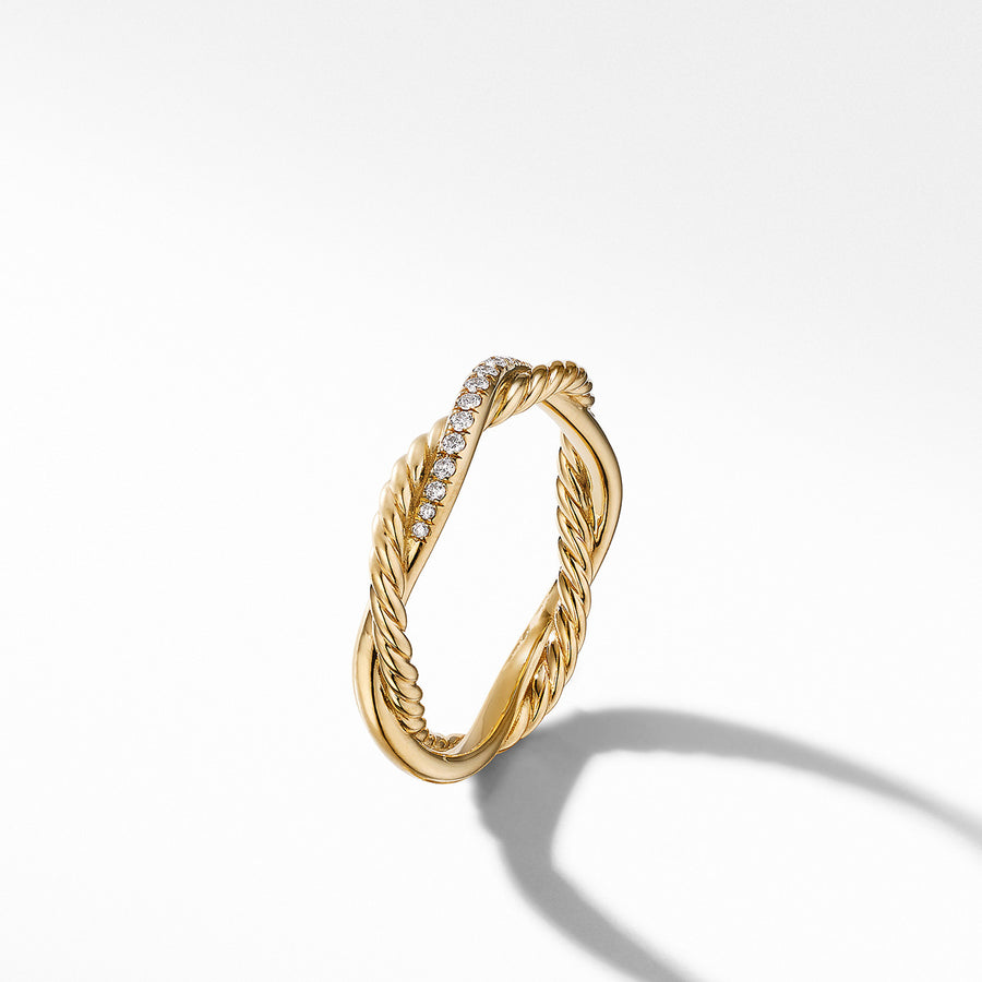 Petite Infinity Twisted Ring in 18K Yellow Gold with Pave Diamonds