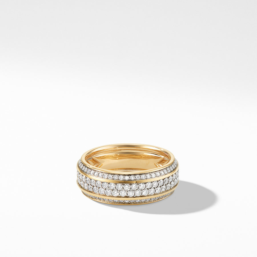 Beveled Band Ring in 18K Yellow Gold with Diamonds