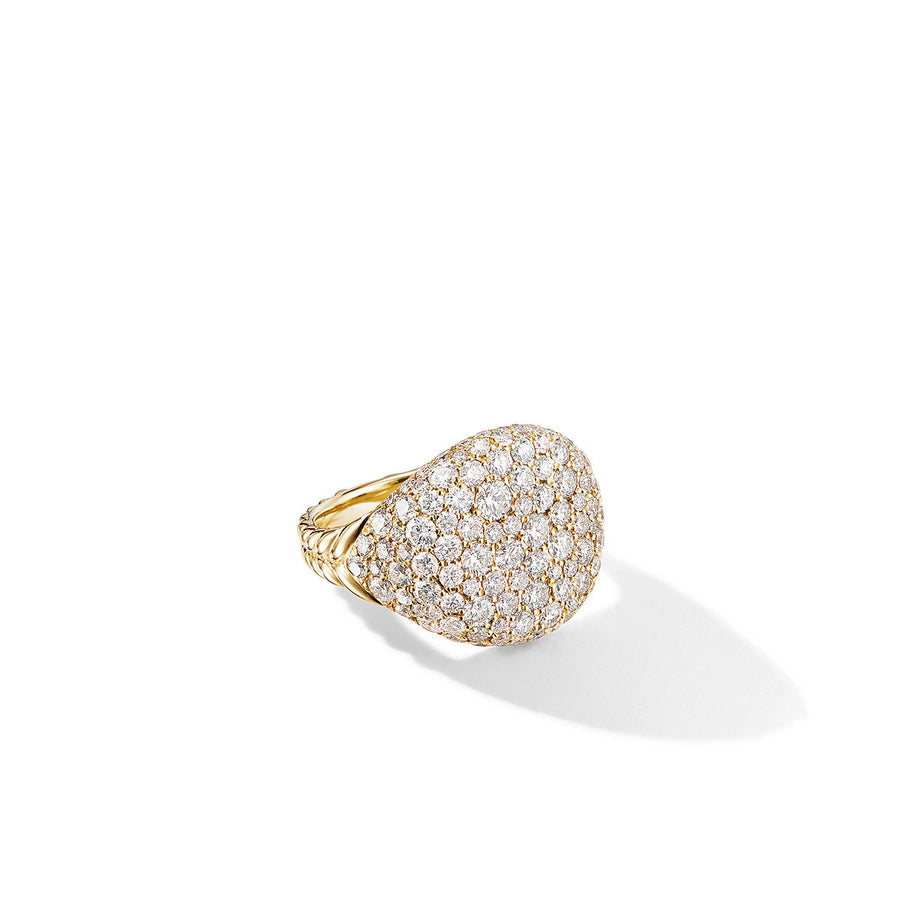 Chevron Pinky Ring in 18K Yellow Gold with Pave Diamonds