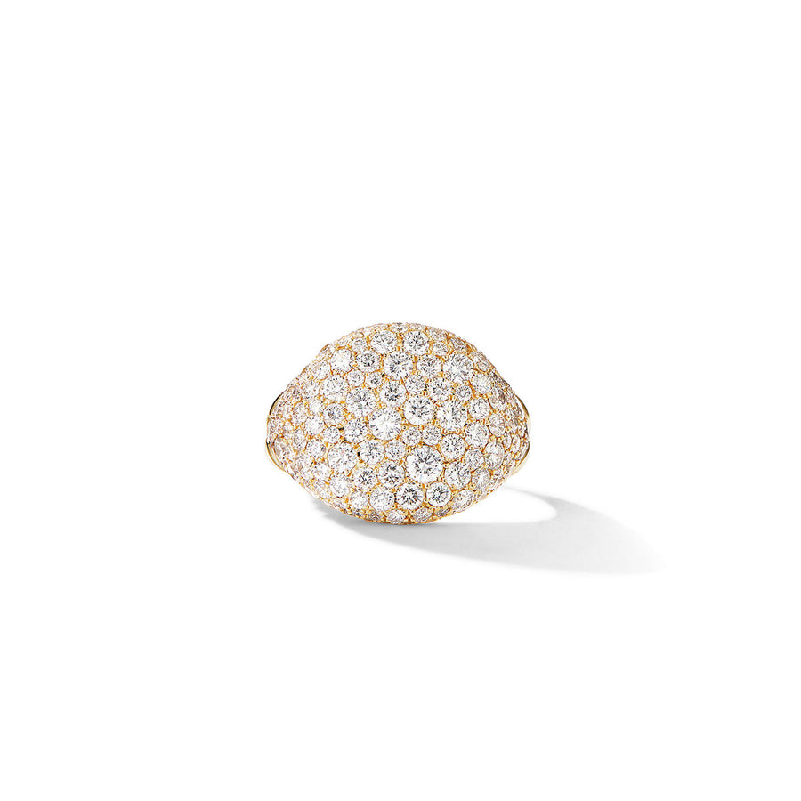 Chevron Pinky Ring in 18K Yellow Gold with Pave Diamonds