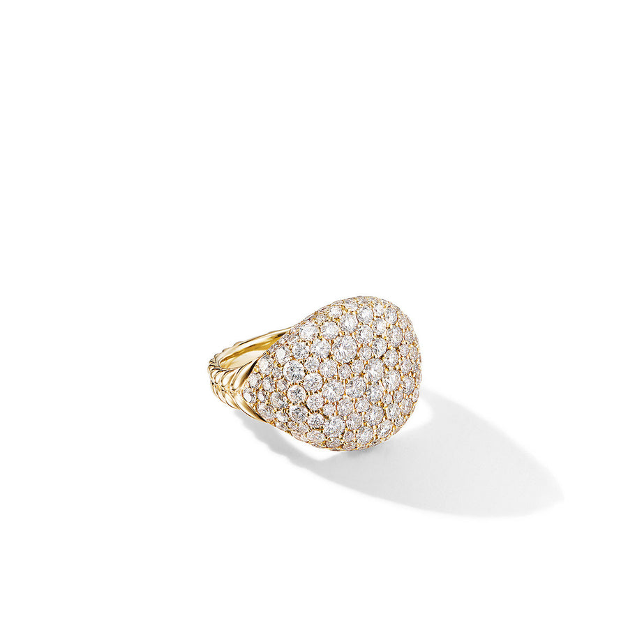 Chevron Pinky Ring in 18K Yellow Gold with Pave Diamonds