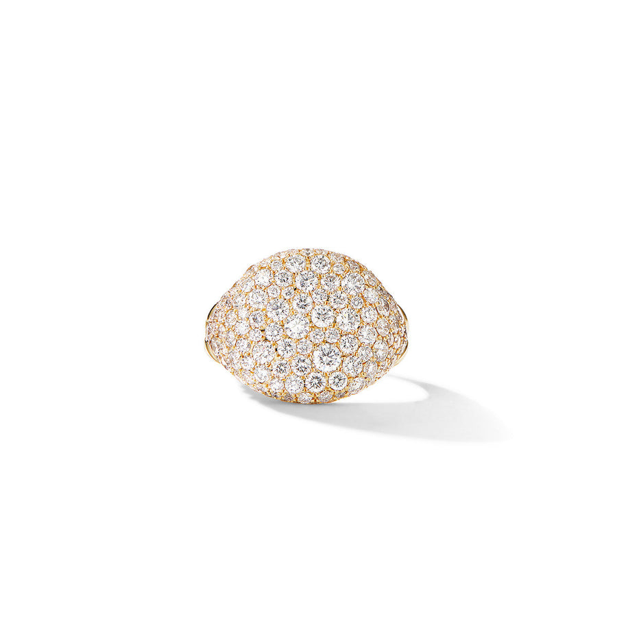 Chevron Pinky Ring in 18K Yellow Gold with Pave Diamonds