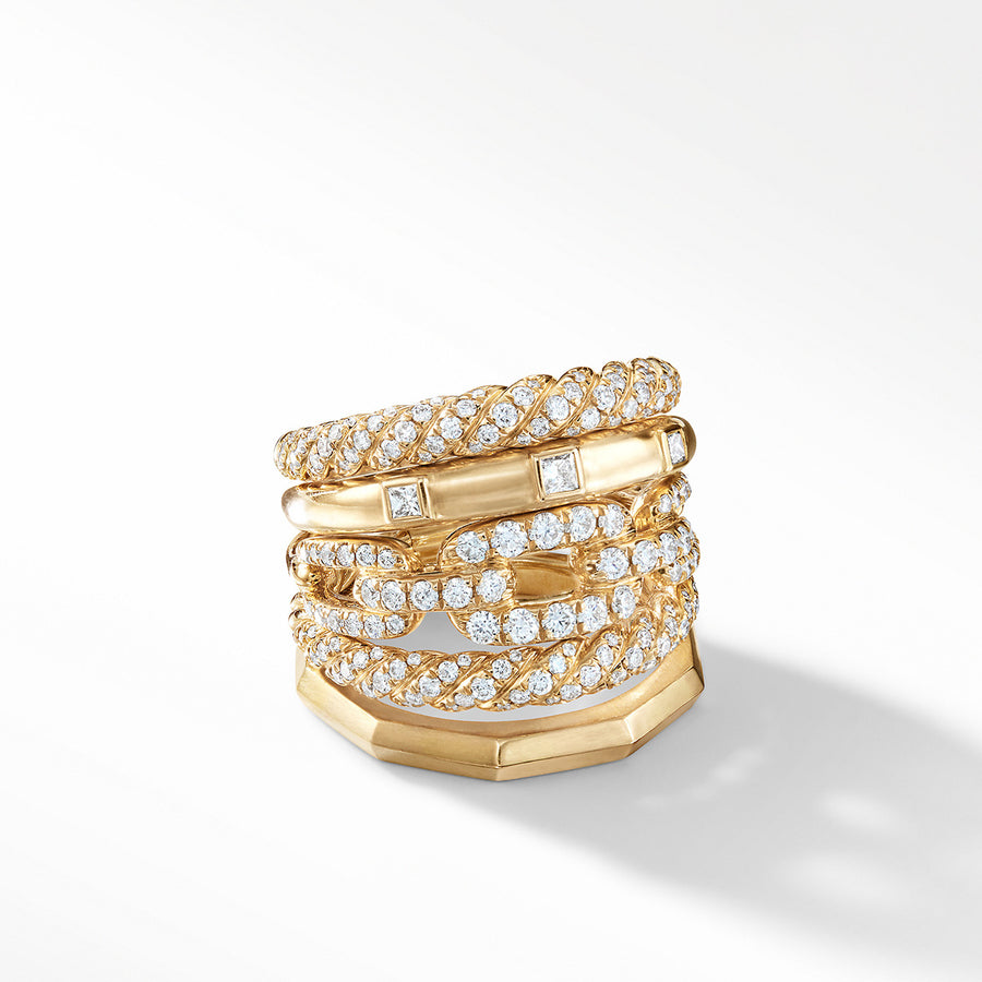 Stax Five Row Ring with Diamonds in 18K Gold