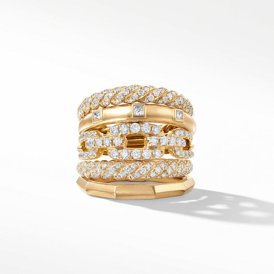 Stax Five Row Ring with Diamonds in 18K Gold