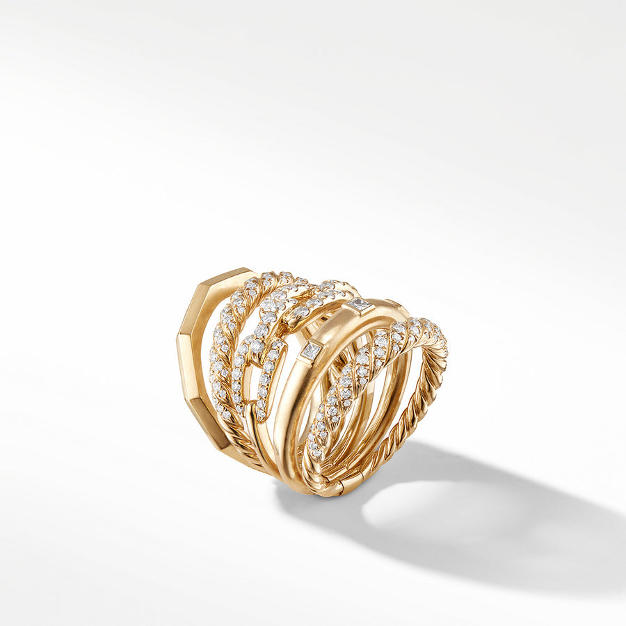 Stax Five Row Ring with Diamonds in 18K Gold