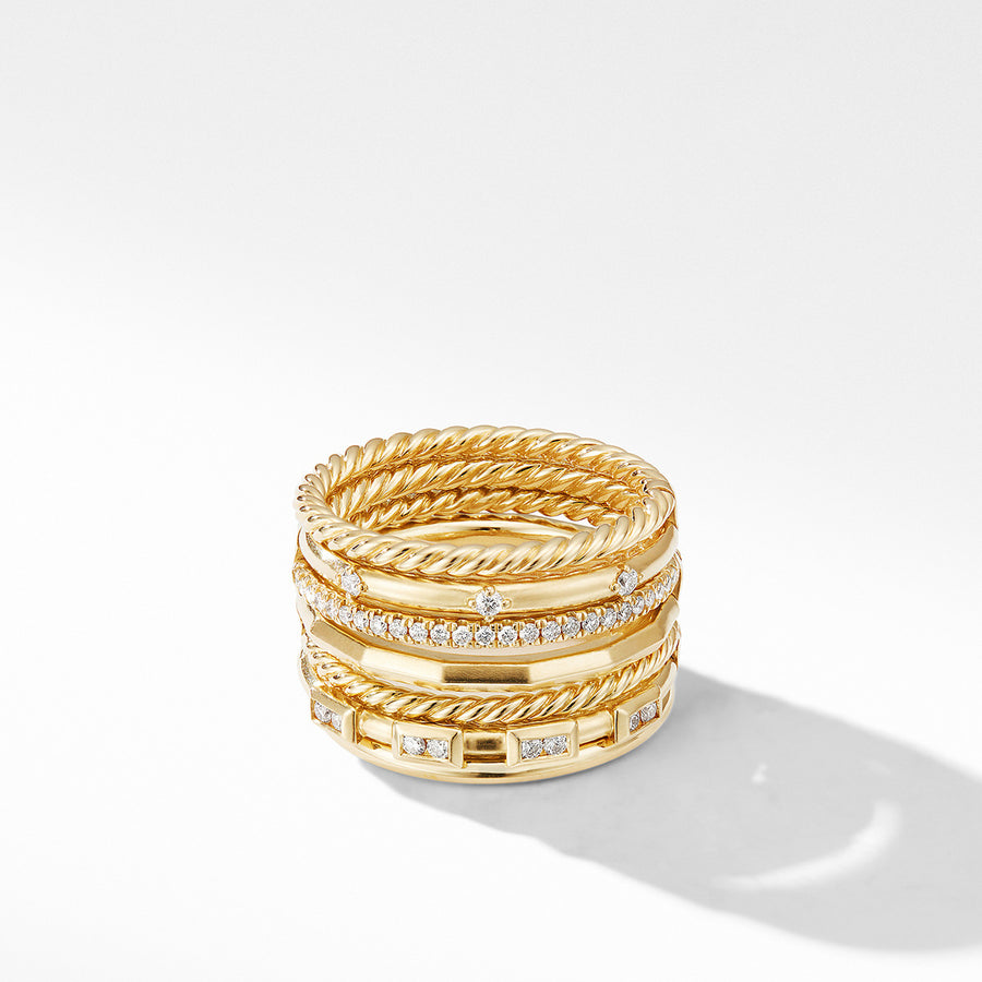 Stax Seven Row Ring in 18K Yellow Gold with Pave Diamonds