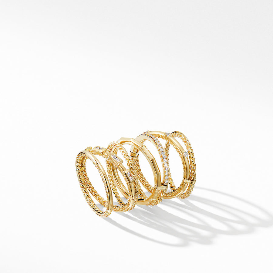 Stax Seven Row Ring in 18K Yellow Gold with Pave Diamonds