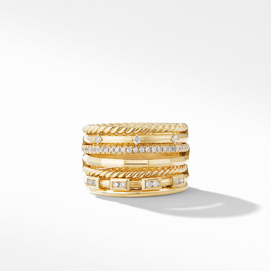 Stax Seven Row Ring in 18K Yellow Gold with Pave Diamonds