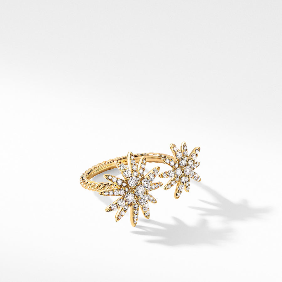Starburst Bypass Ring in 18K Yellow Gold with Full Pave Diamonds