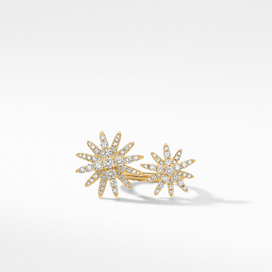 Starburst Bypass Ring in 18K Yellow Gold with Full Pave Diamonds